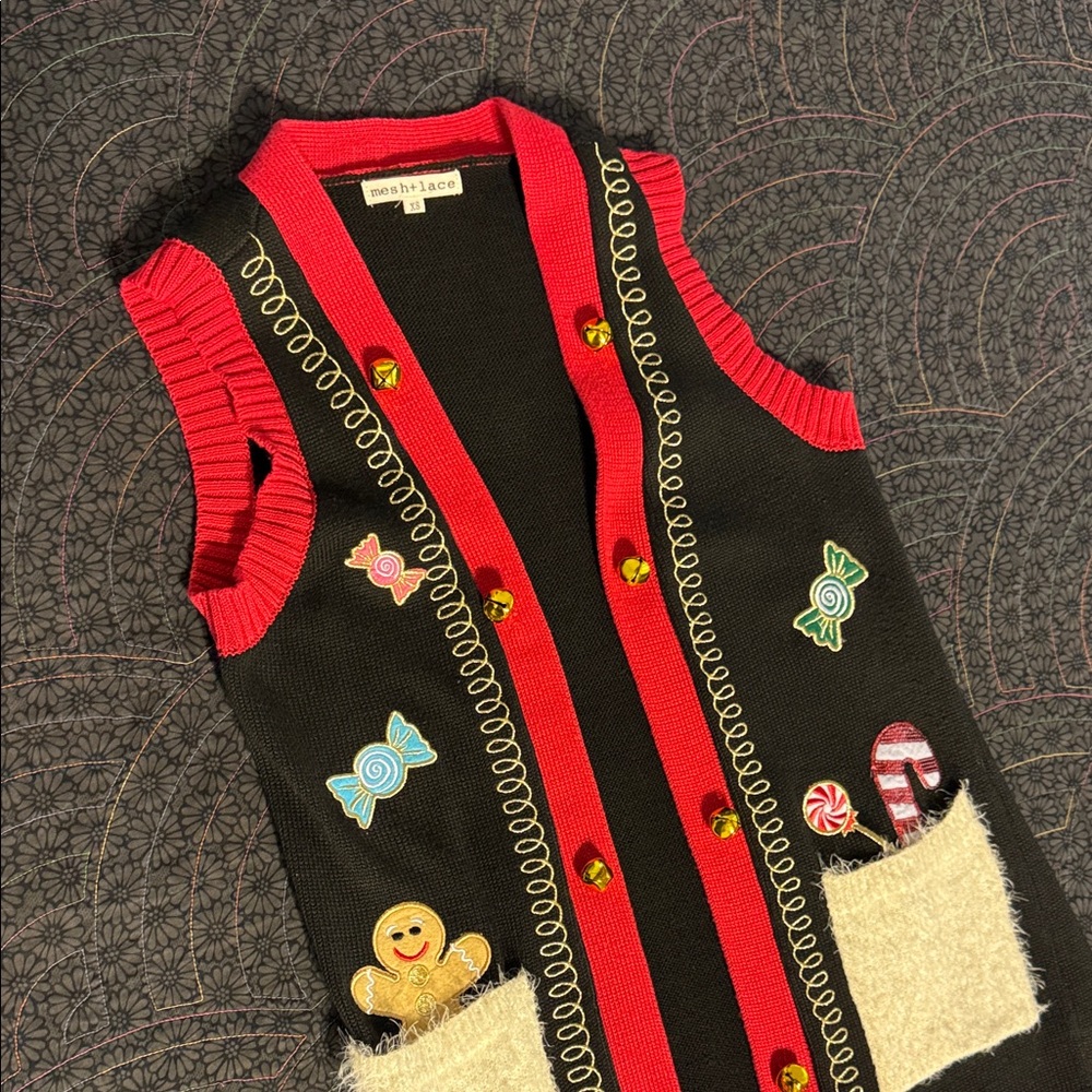 Colorful Candy-Themed Vest with Red Trim